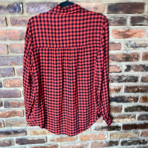 BeachLunchLounge Red Buffalo Plaid Elliott Button Down Shirt Women's Size Small - Picture 7 of 7